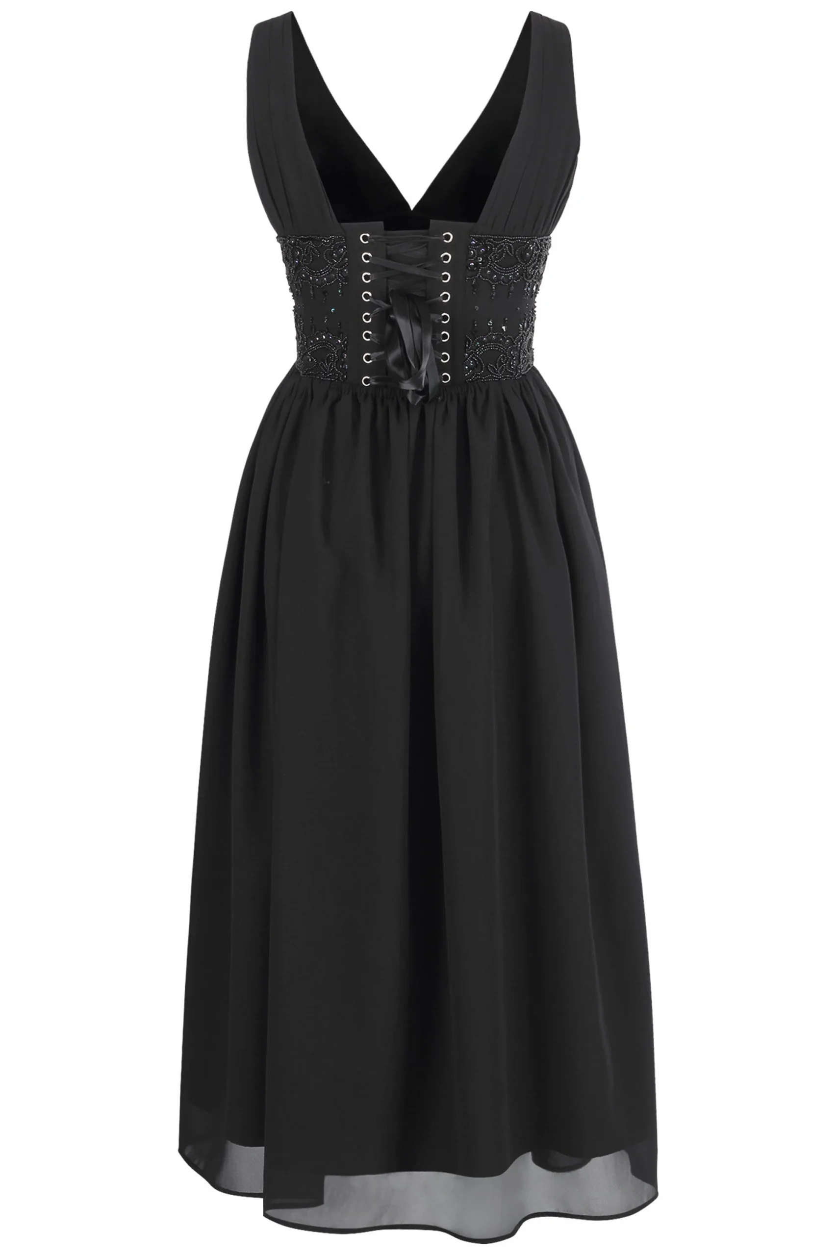 Elegant Black Corset Midi Dress – Timeless Gothic Charm – Image 2