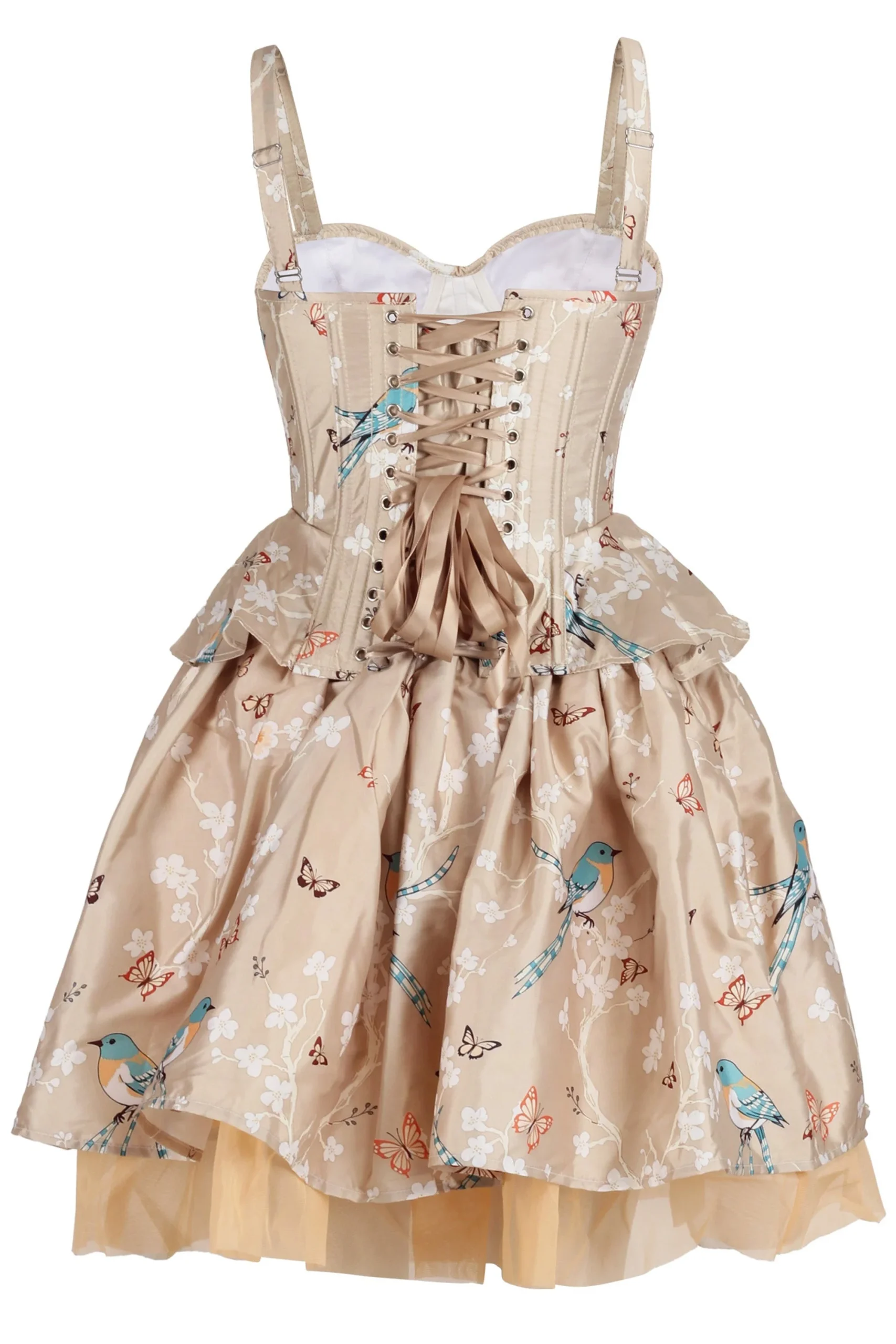 Champagne Garden Corset & Skirt Set with Butterfly and Bird Print – Image 2