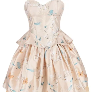 Peach Blossom Corset & Skirt Set with Birds and Butterflies