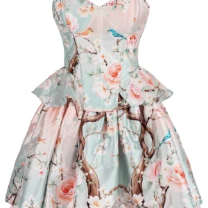 Blossom Grove Corset & Skirt Set with Pastel Florals and Songbirds