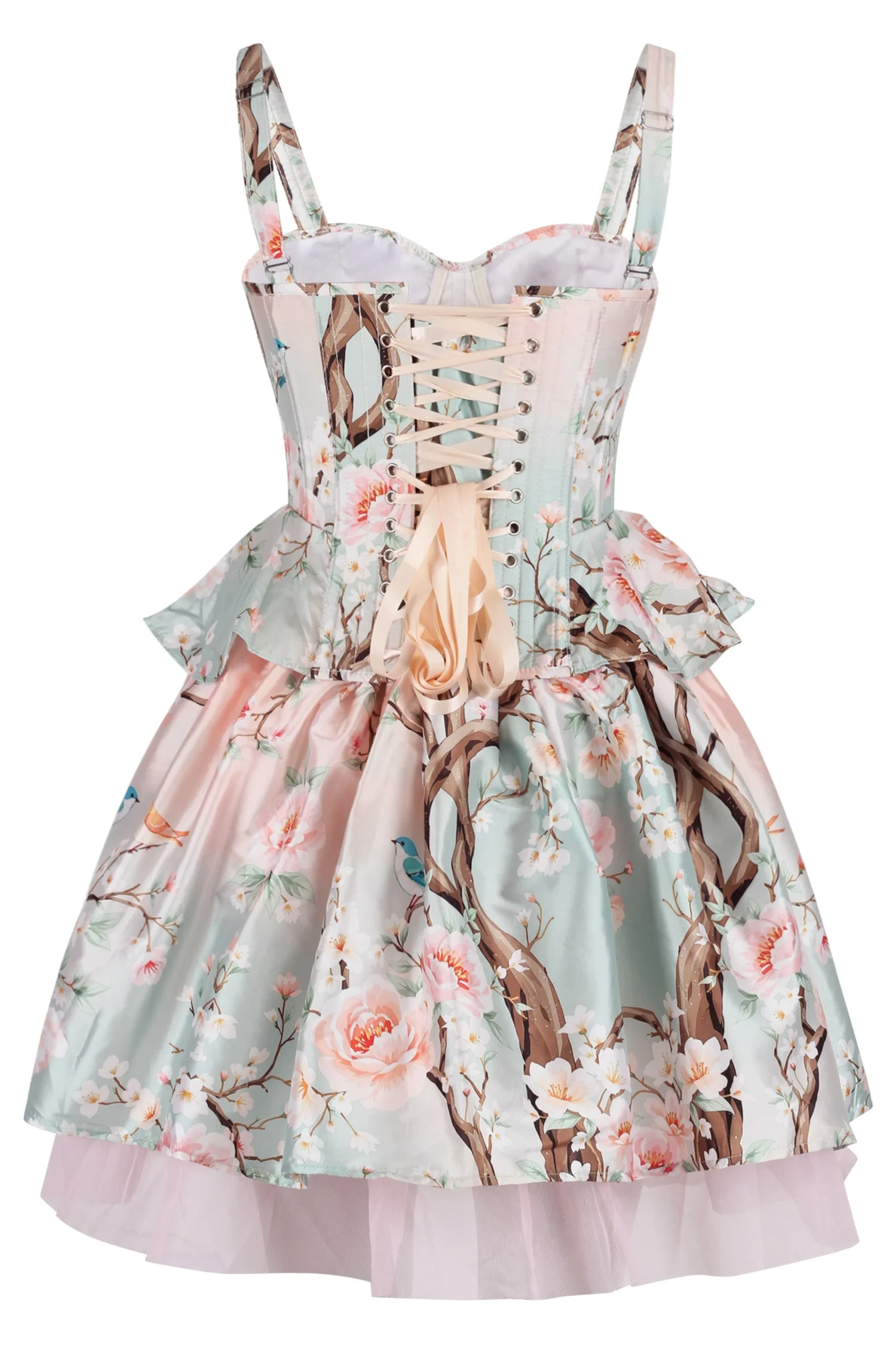 Blossom Grove Corset & Skirt Set with Pastel Florals and Songbirds – Image 2