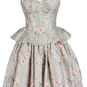 Magnolia Bloom Corset & Skirt Set in Sage Green with Pink Accents
