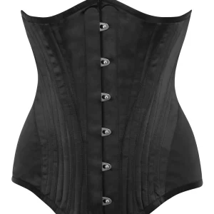 Corset serre-taille longline en satin noir avec panneaux pour les hanches