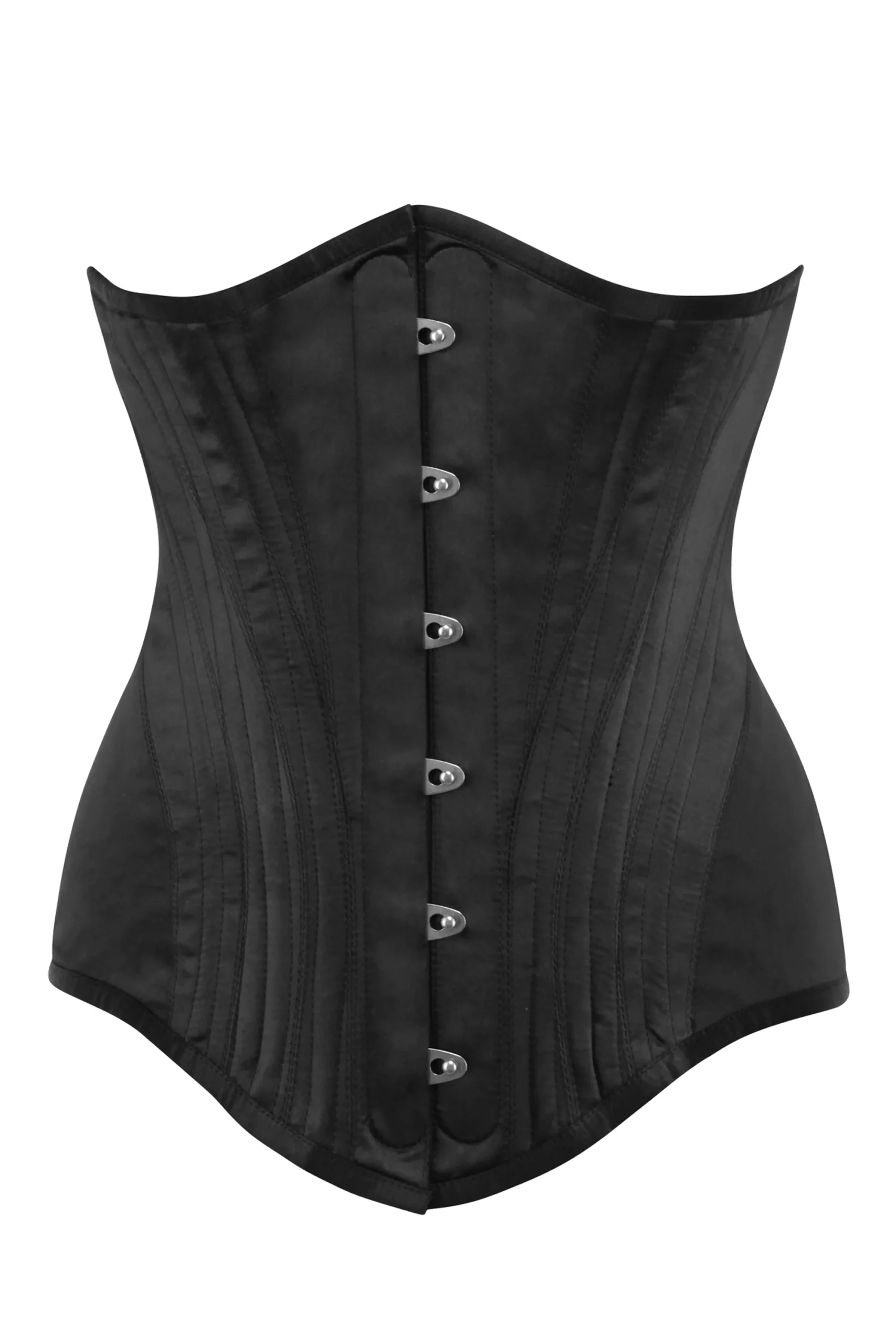 Corset serre-taille longline en satin noir avec panneaux pour les hanches