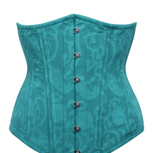 Serre taille en brocart bleu sarcelle avec insertions des hanches