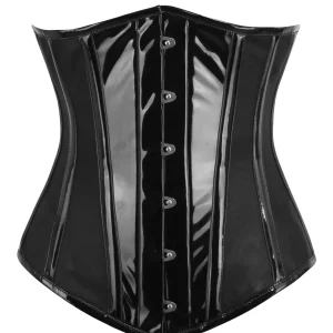 Corset serre-taille en PVC noir avec panneaux latéraux en filet