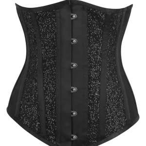 Black Mesh and Sequins Longline Underbust Corset