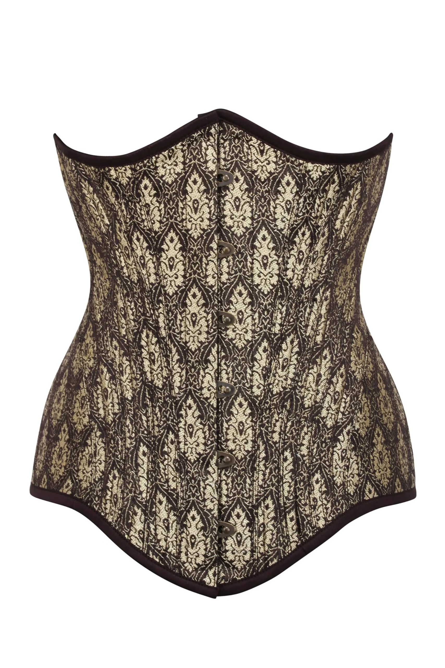 Corset Serre-taille longline brun et doré en brocart