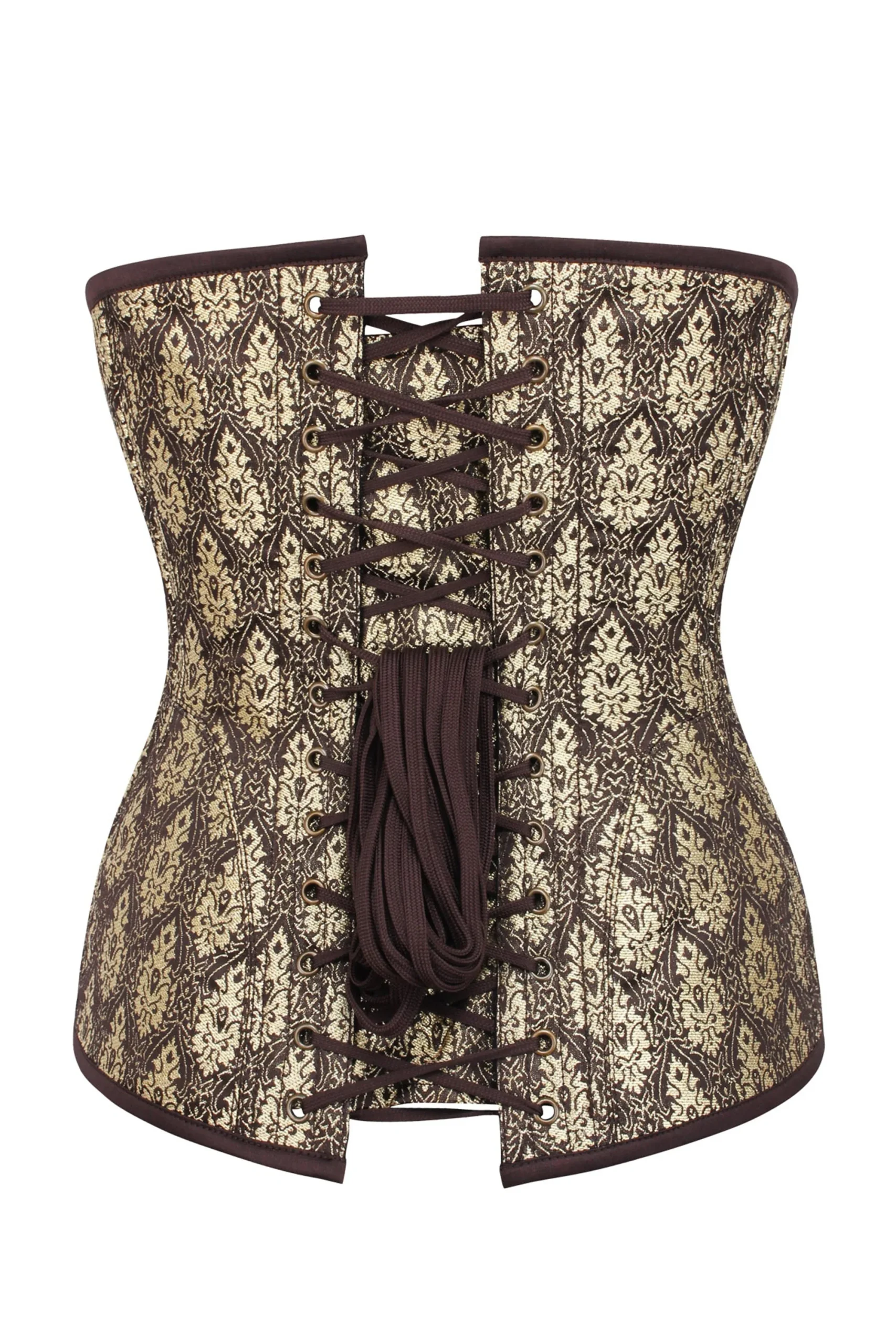 Corset Serre-taille longline brun et doré en brocart – Image 2