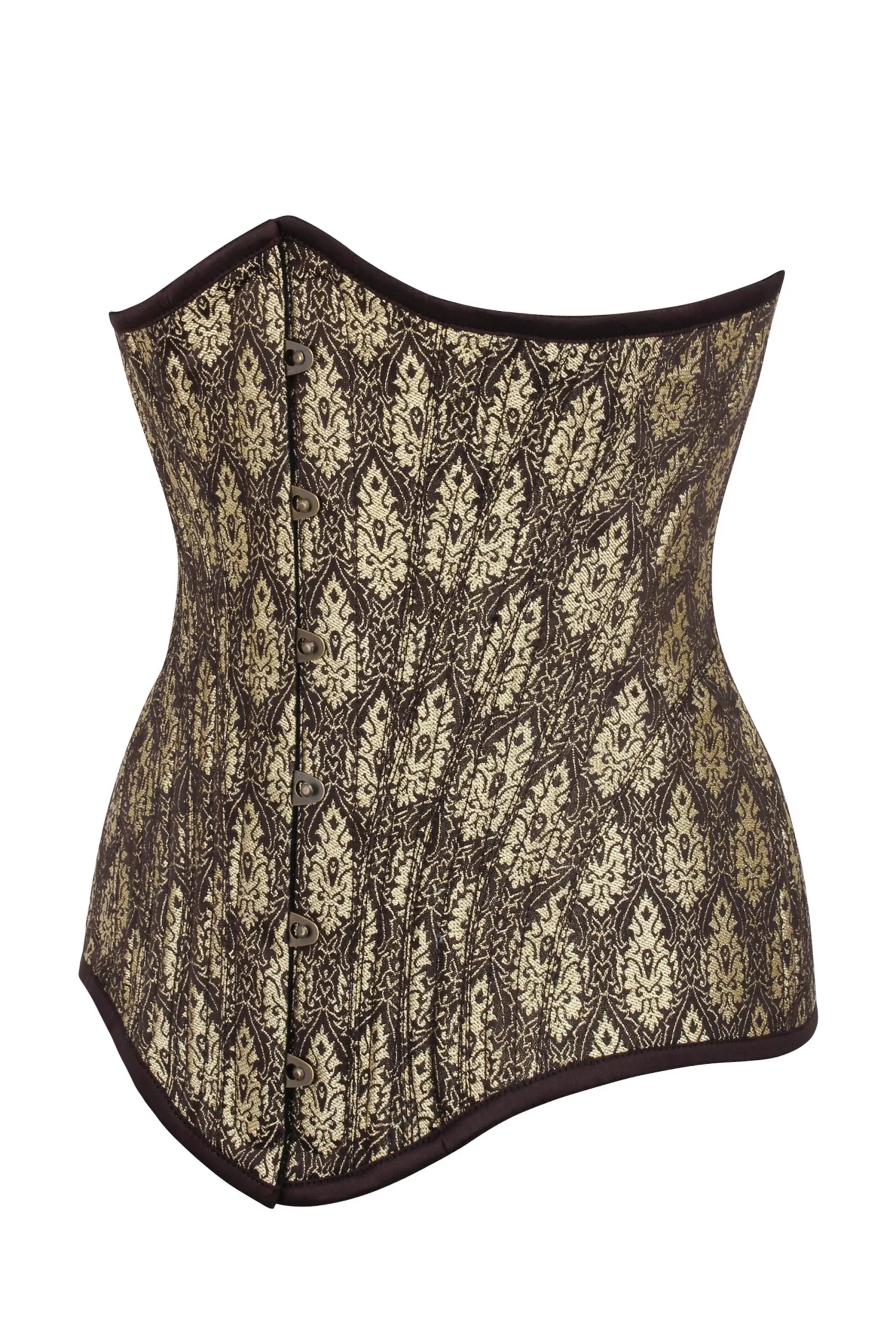 Corset Serre-taille longline brun et doré en brocart – Image 3