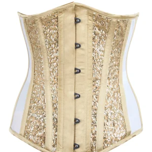 Serre-taille longline à sequins dorés et panneaux en filet