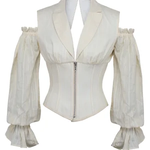 Corset Chemisier Ivoire avec Zip sur le devant et Manches Longues