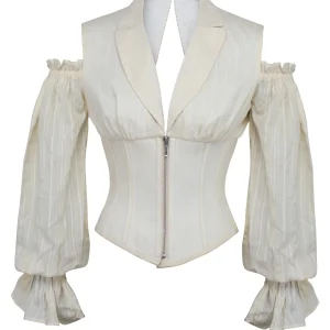Corset Chemisier Ivoire avec Zip sur le devant et Manches Longues