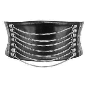 Matt Black PVC Corset Inspired Belt with Chains