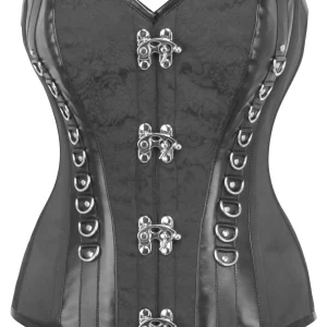 Black Brocade Overbust Corset with PVC trims and Metal Loop Features