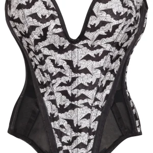 Plunge Sweetheart Bat Print Corset