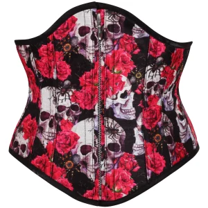 Zip Front Skull & Flower Print Waspie