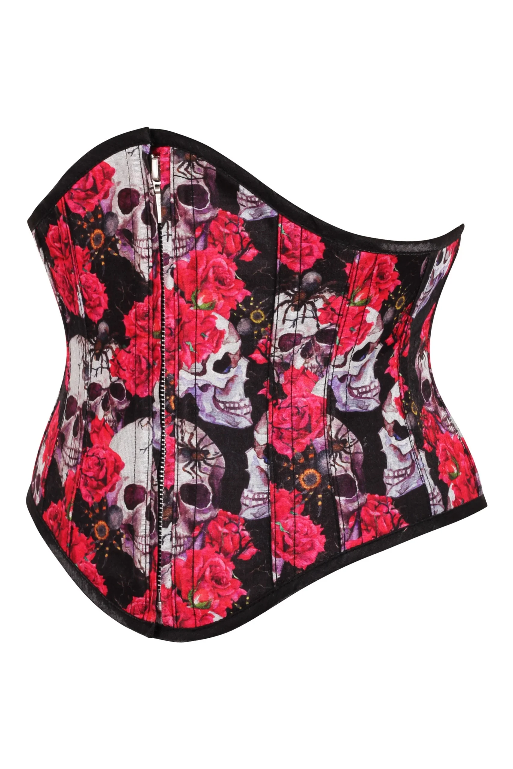 Zip Front Skull & Flower Print Waspie – Image 3
