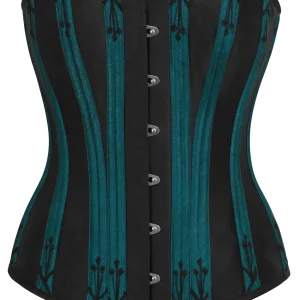 Black and Teal Overbust Corset with Flossing
