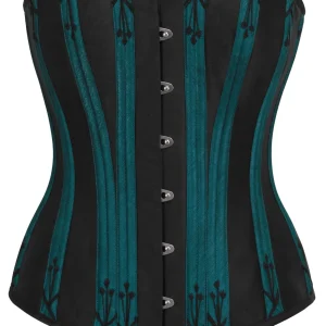 Black and Teal Overbust Corset with Flossing