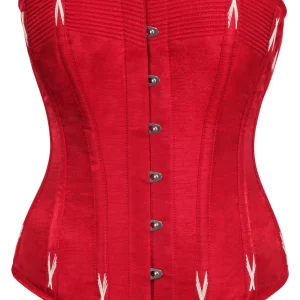 Lipstick Red Overbust Corset with White Flossing