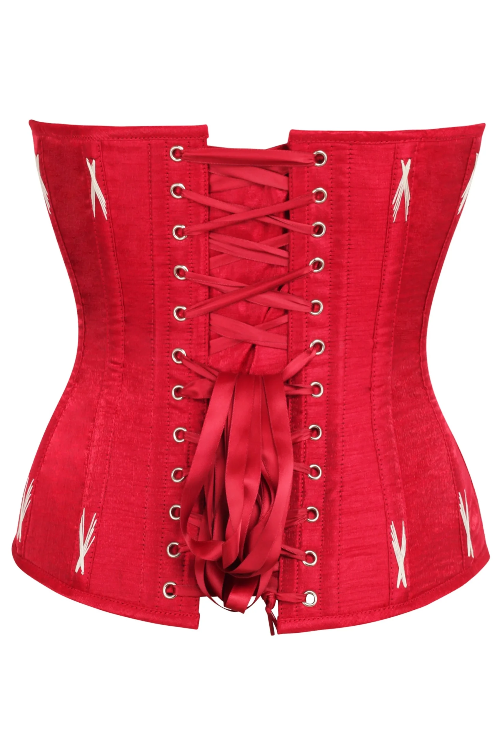 Lipstick Red Overbust Corset with White Flossing – Image 2