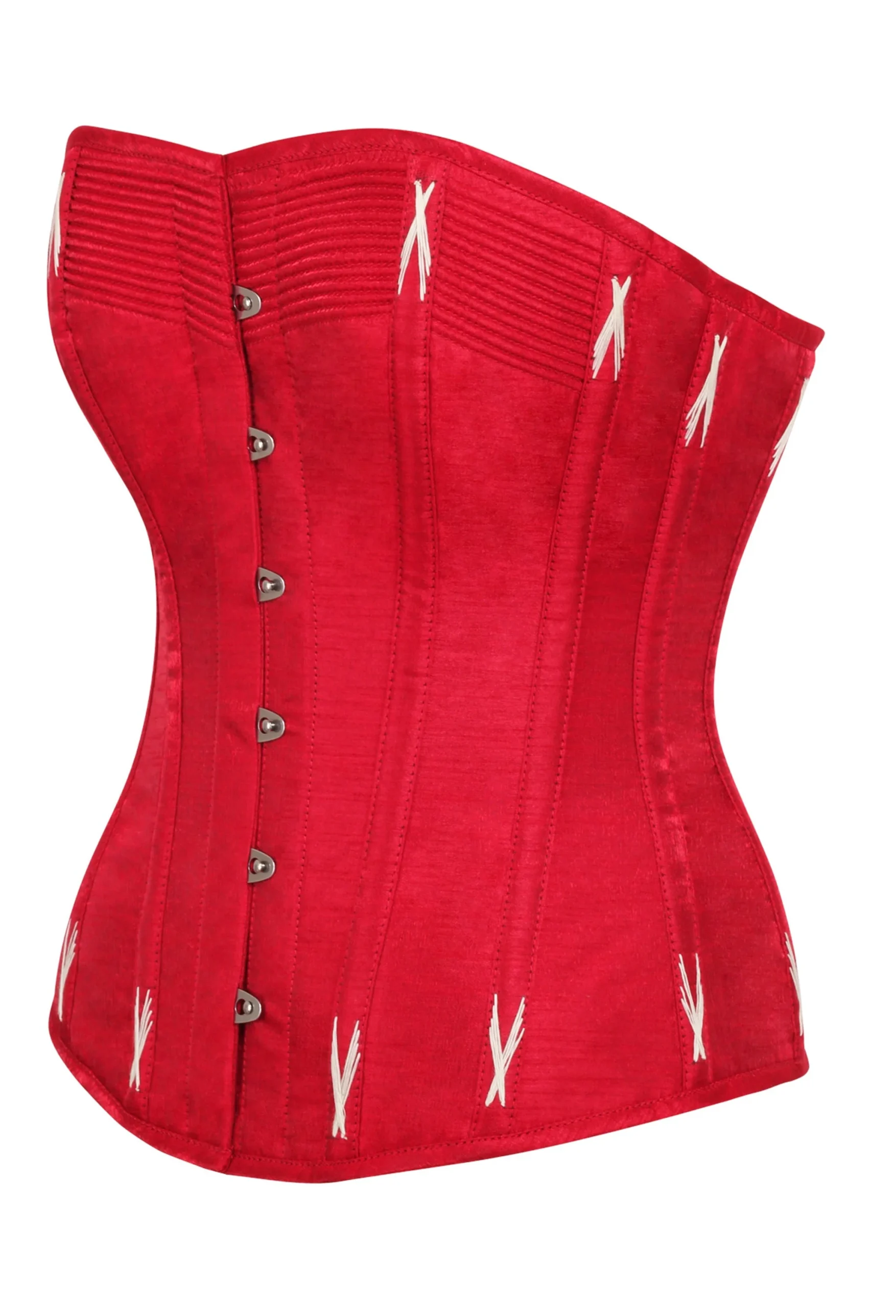 Lipstick Red Overbust Corset with White Flossing – Image 3