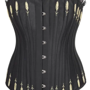 Black Satin Overbust Corset with Lace and Flossing Finish
