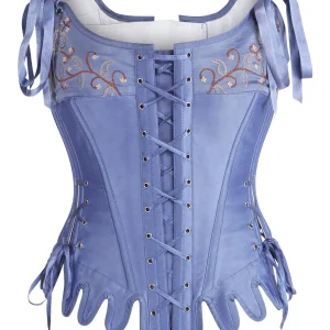 Blue Satin Historically Inspired Corset with Shoulder Straps