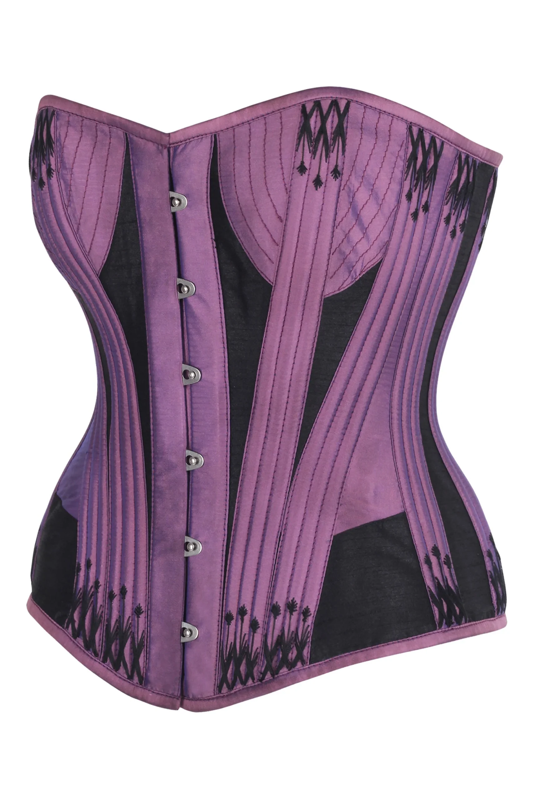 Purple & Black Overbust Corset with Decorative Flossing – Image 3