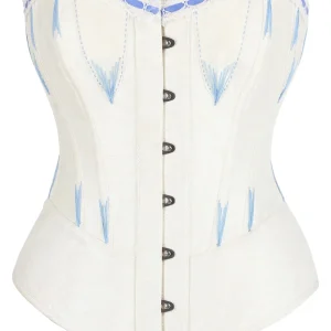 White Overbust Corset with Blue Decorative Flossing