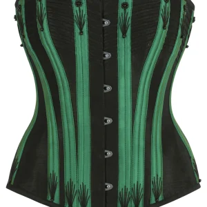 Black Overbust Corset with Flossing and Green Boning Channels