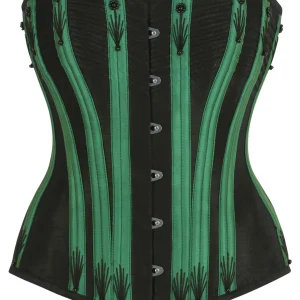 Black Overbust Corset with Flossing and Green Boning Channels