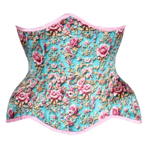 Rococo Rose Underbust Corset – Vintage Charm in Turquoise & Pink