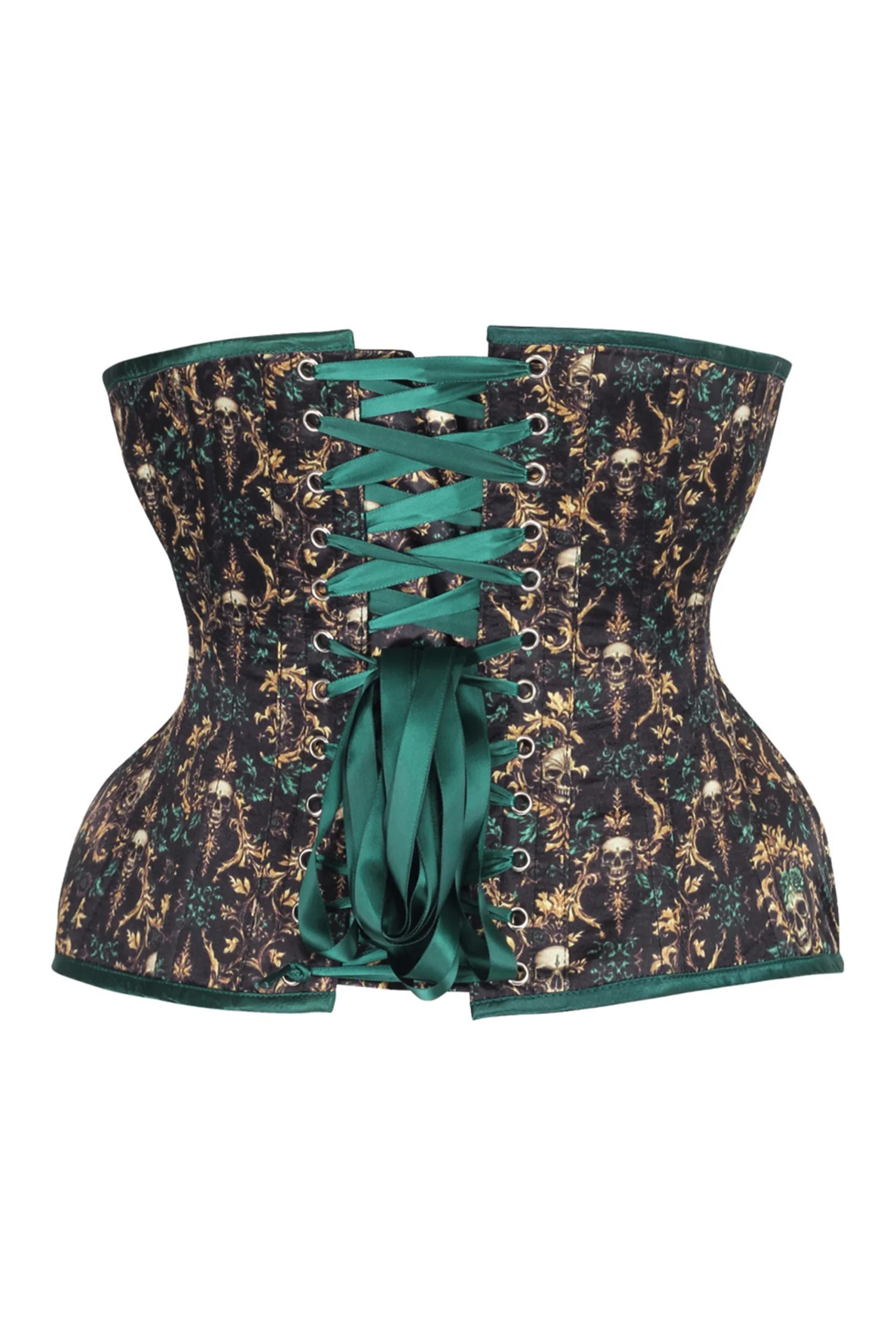 Emerald Baroque Skull Underbust Corset – Dark Romance with a Gothic Twist – Image 2