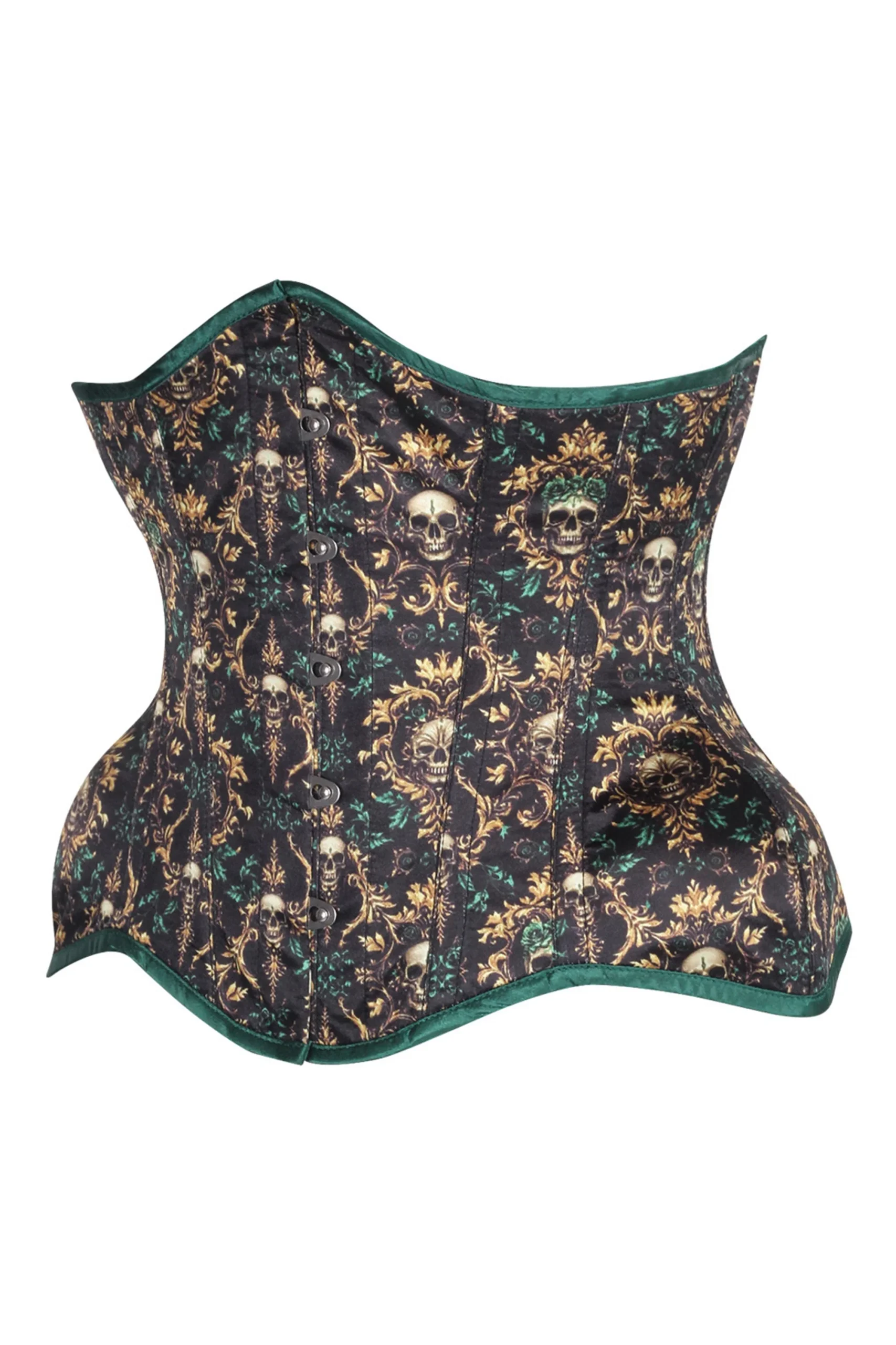 Emerald Baroque Skull Underbust Corset – Dark Romance with a Gothic Twist – Image 3