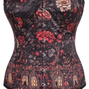 Midnight Bloom Overbust Corset – Gothic Rose & Raven Design