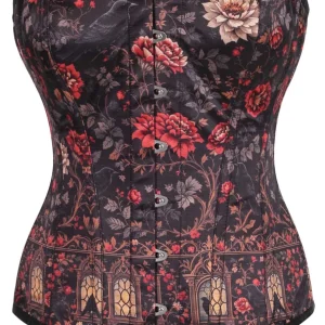 Midnight Bloom Overbust Corset – Gothic Rose & Raven Design