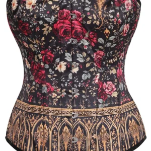 Gothic Rose Garden Overbust Corset with Baroque Gold Detail