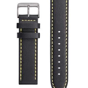 Bracelet Cuir Noir Surpiqué Jaune 22mm