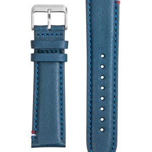 Bracelet Cuir Bleu Surpiqué Tricolore 22mm