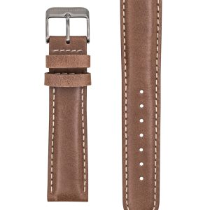 Bracelet Cuir Marron Surpiqué Ecru 20mm