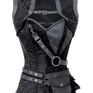 Black Steampunk Overbust Corset with Shrug, Harness & Utility Belt