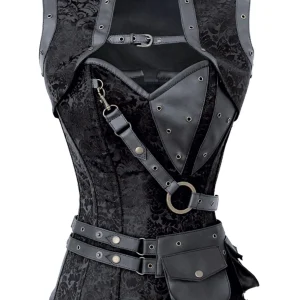 Black Steampunk Overbust Corset with Shrug, Harness & Utility Belt