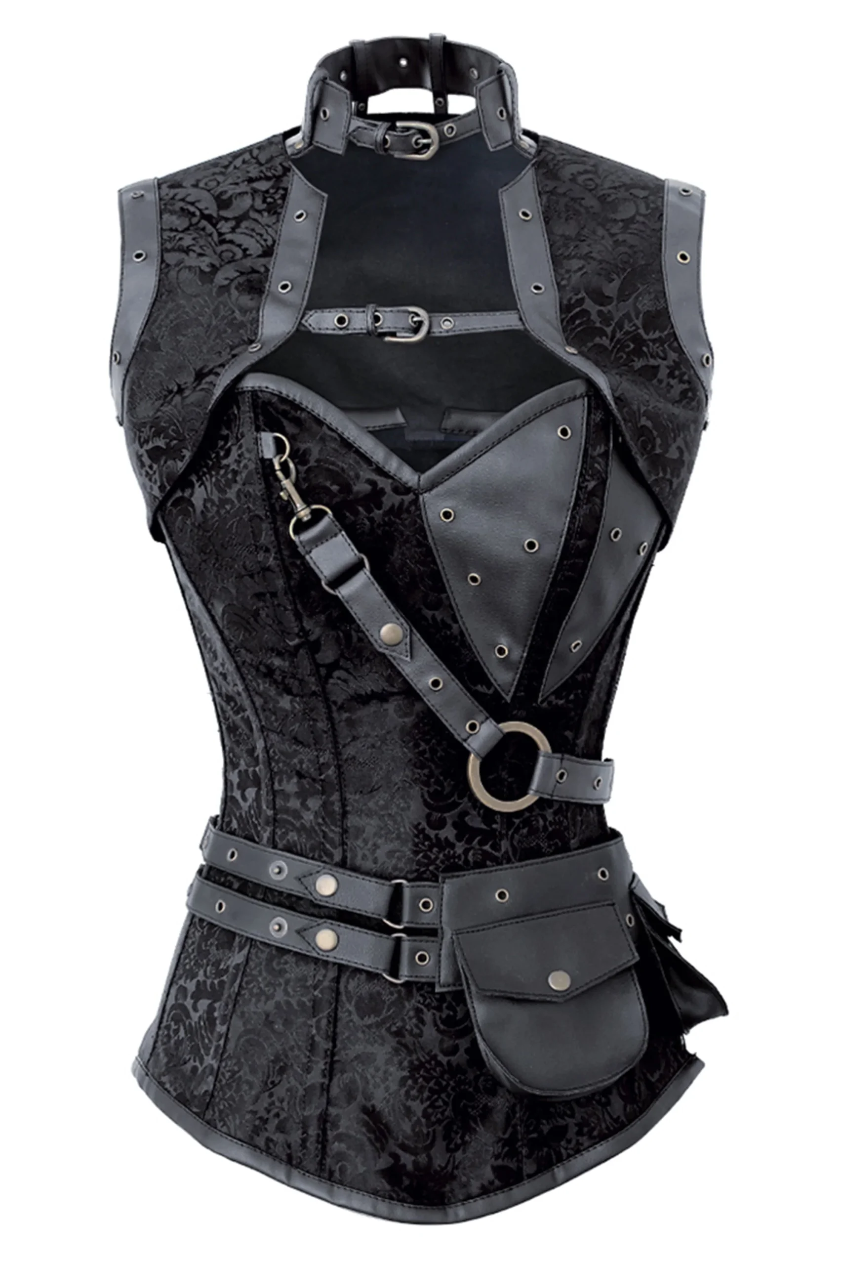 Black Steampunk Overbust Corset with Shrug, Harness & Utility Belt