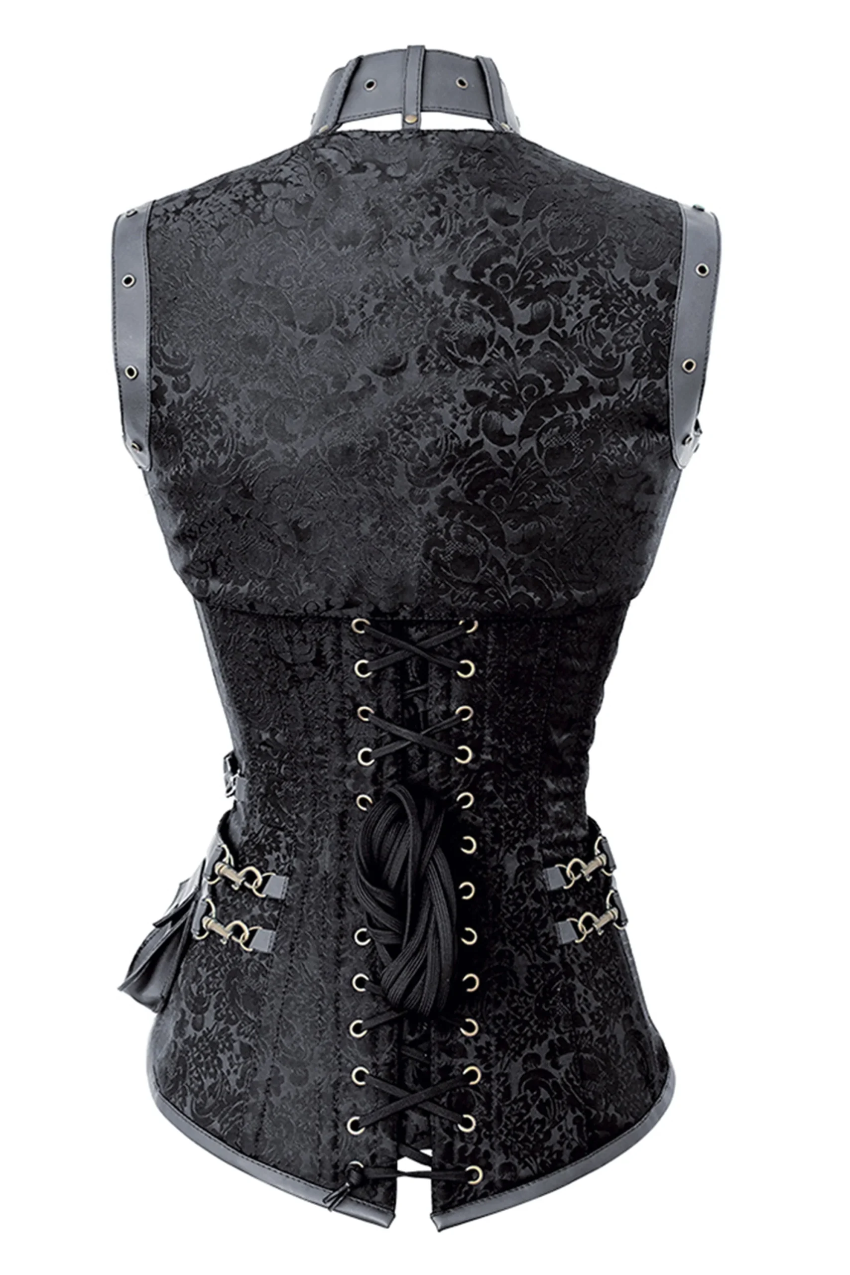 Black Steampunk Overbust Corset with Shrug, Harness & Utility Belt – Image 2