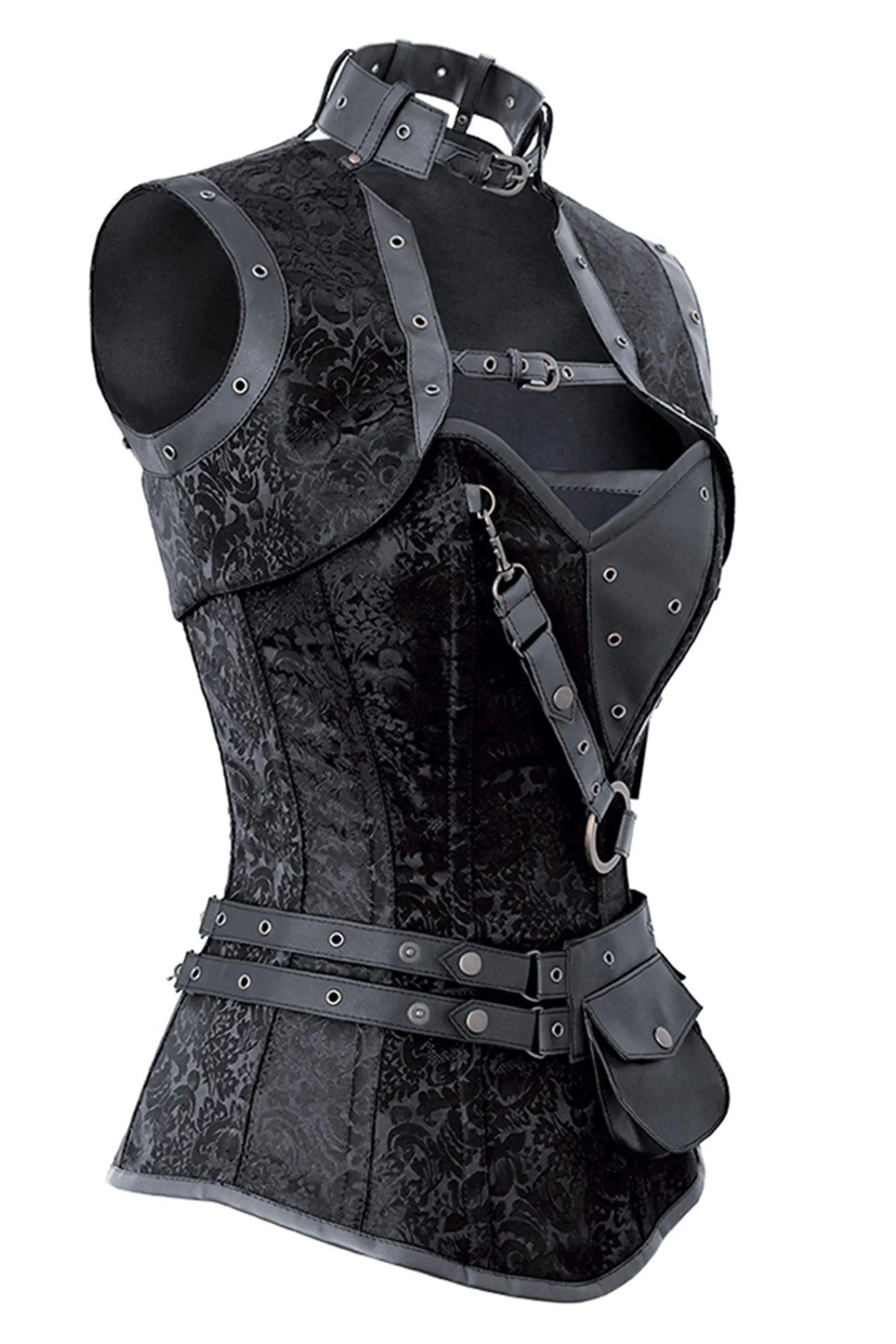Black Steampunk Overbust Corset with Shrug, Harness & Utility Belt – Image 3