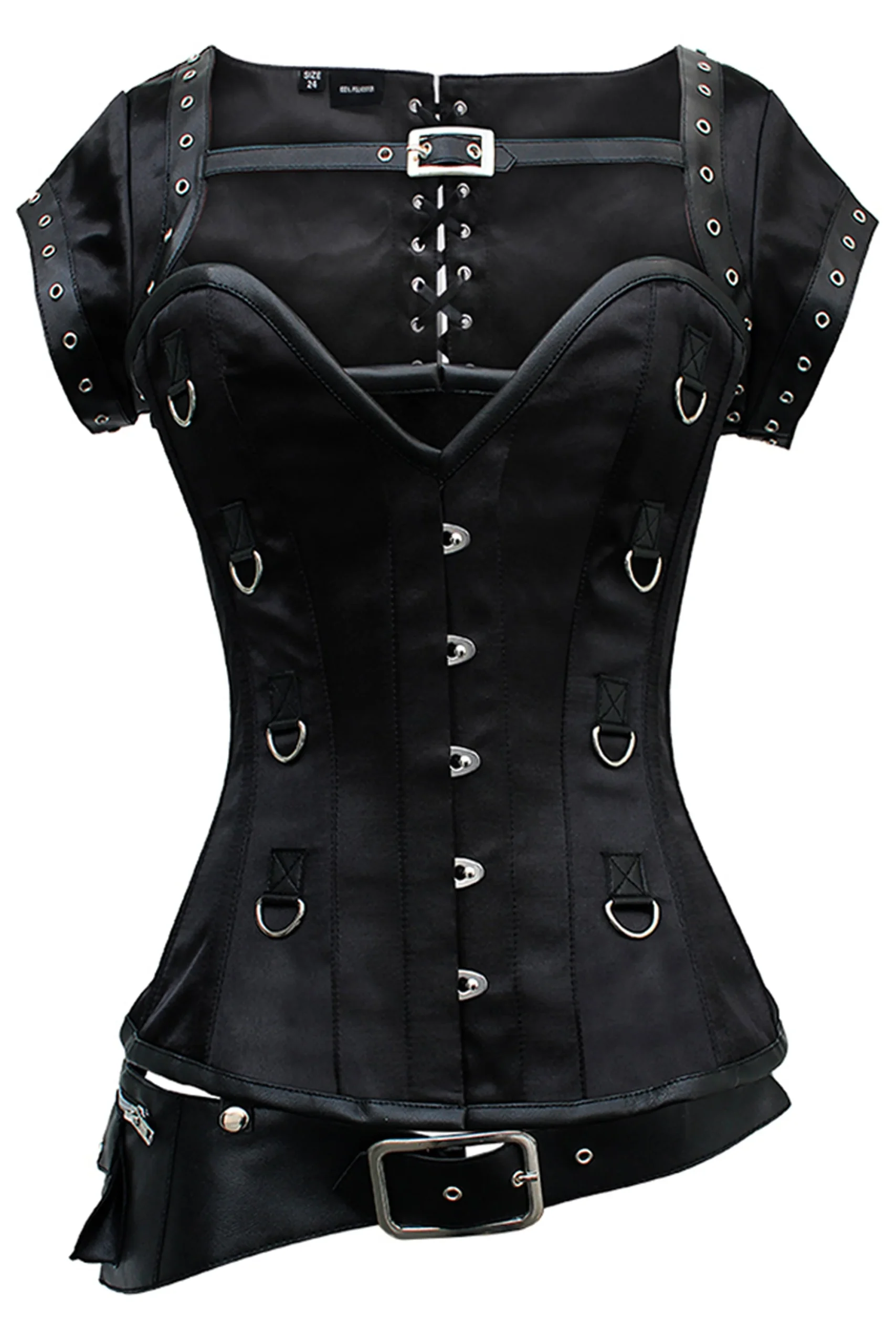 Black Overbust Steampunk Corset with Shrug and Utility Belt Detail