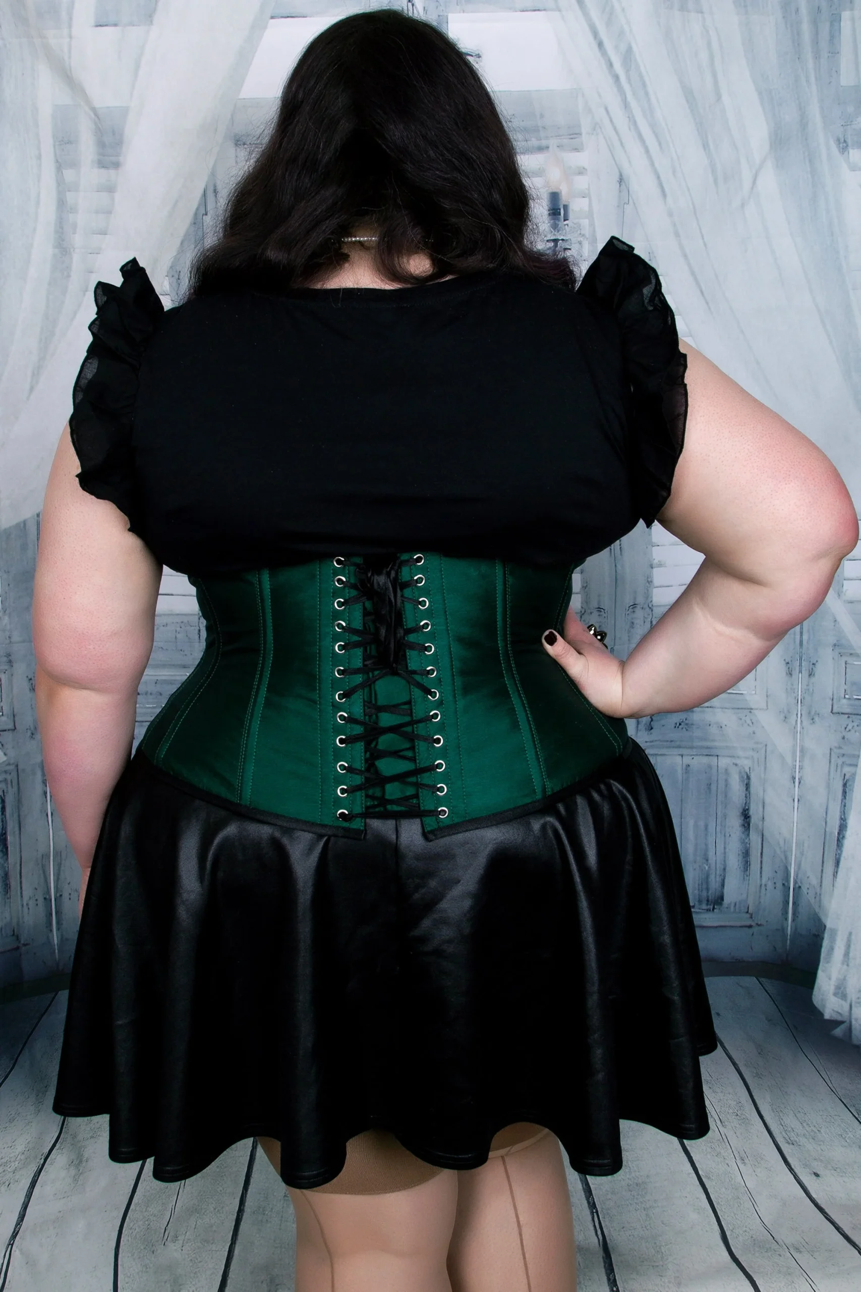 CORSET SERRE-TAILLE WASPIE EMBELLI COUTURE VERT – Image 4