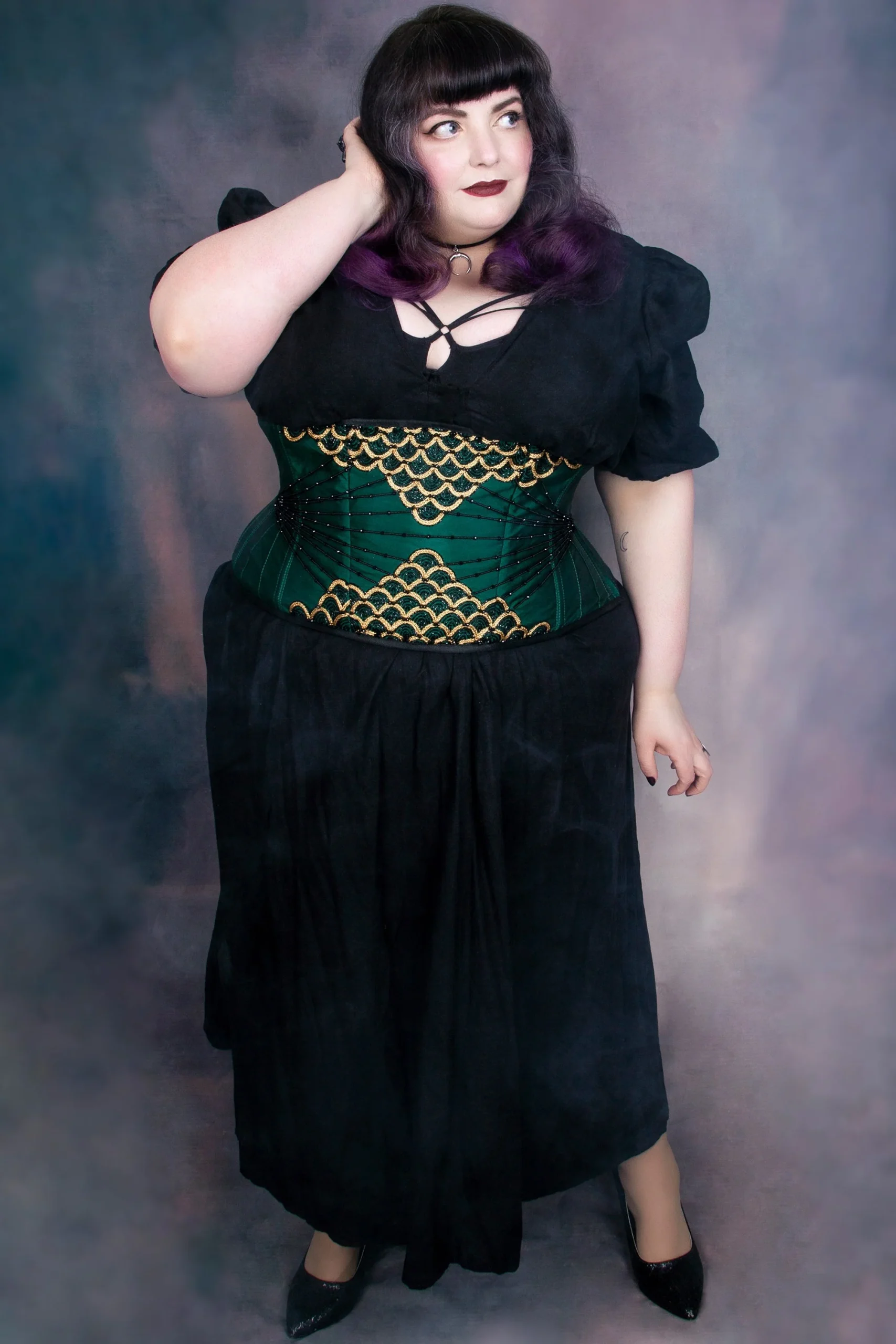 CORSET SERRE-TAILLE WASPIE EMBELLI COUTURE VERT – Image 6